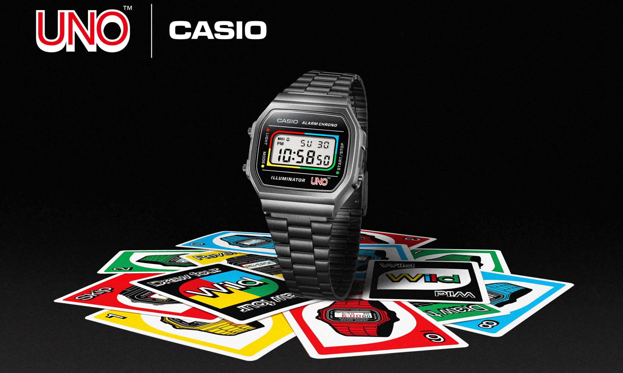 CASIO CLASSIC、カードゲーム「UNO」とのコラボウォッチを発売