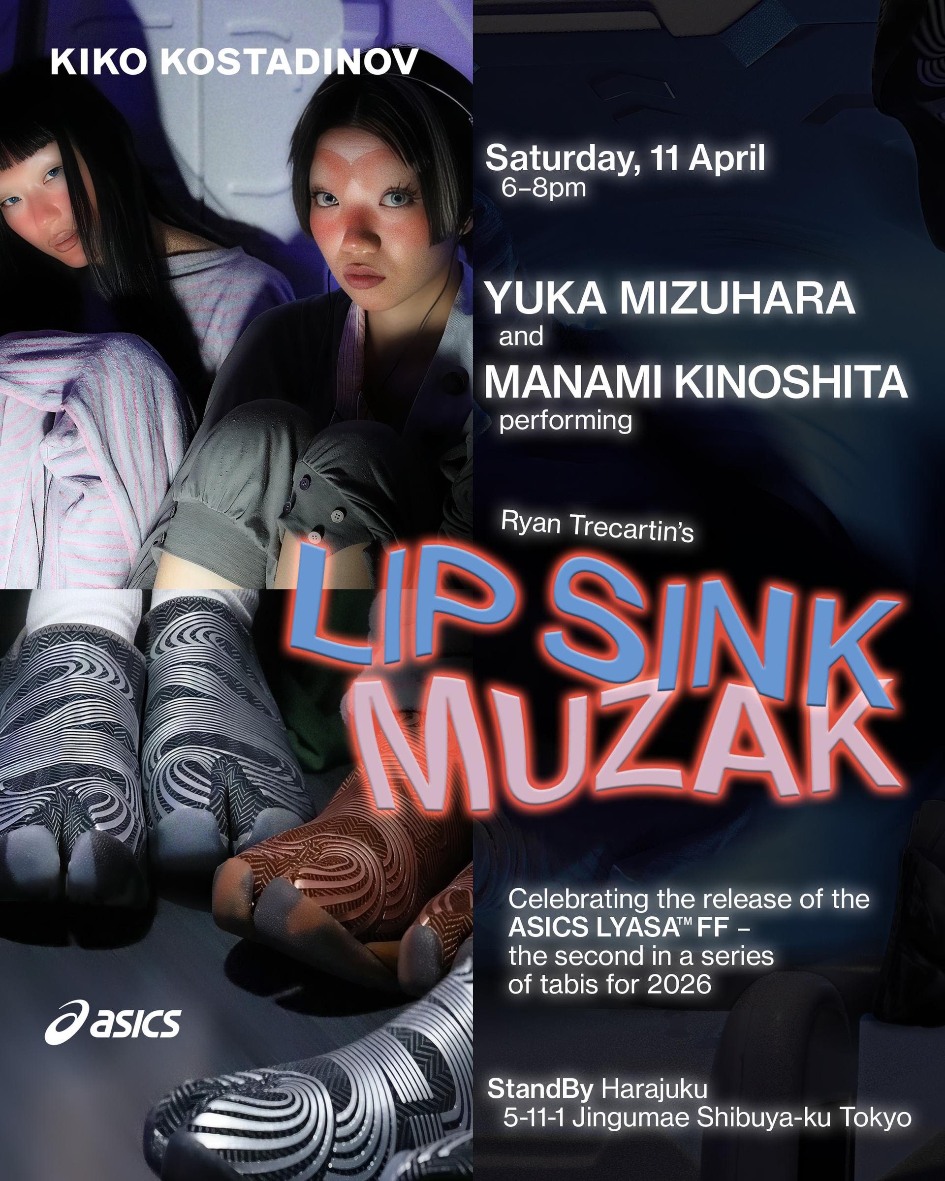 RYAN TRECARTIN x KIKO KOSTADINOV x ASICS、新たなタビモデルのローンチと連動したBUCKLE YUP: LIP SINK MUZAKイベント開催